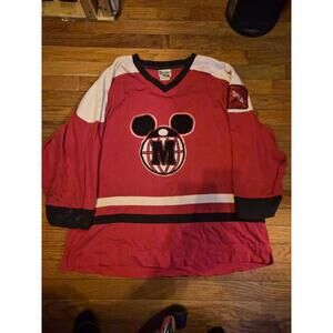 Vintage 90s Mickey Mouse Hockey Jersey Sweater #1 DHA Disneyland XL Heavily Used